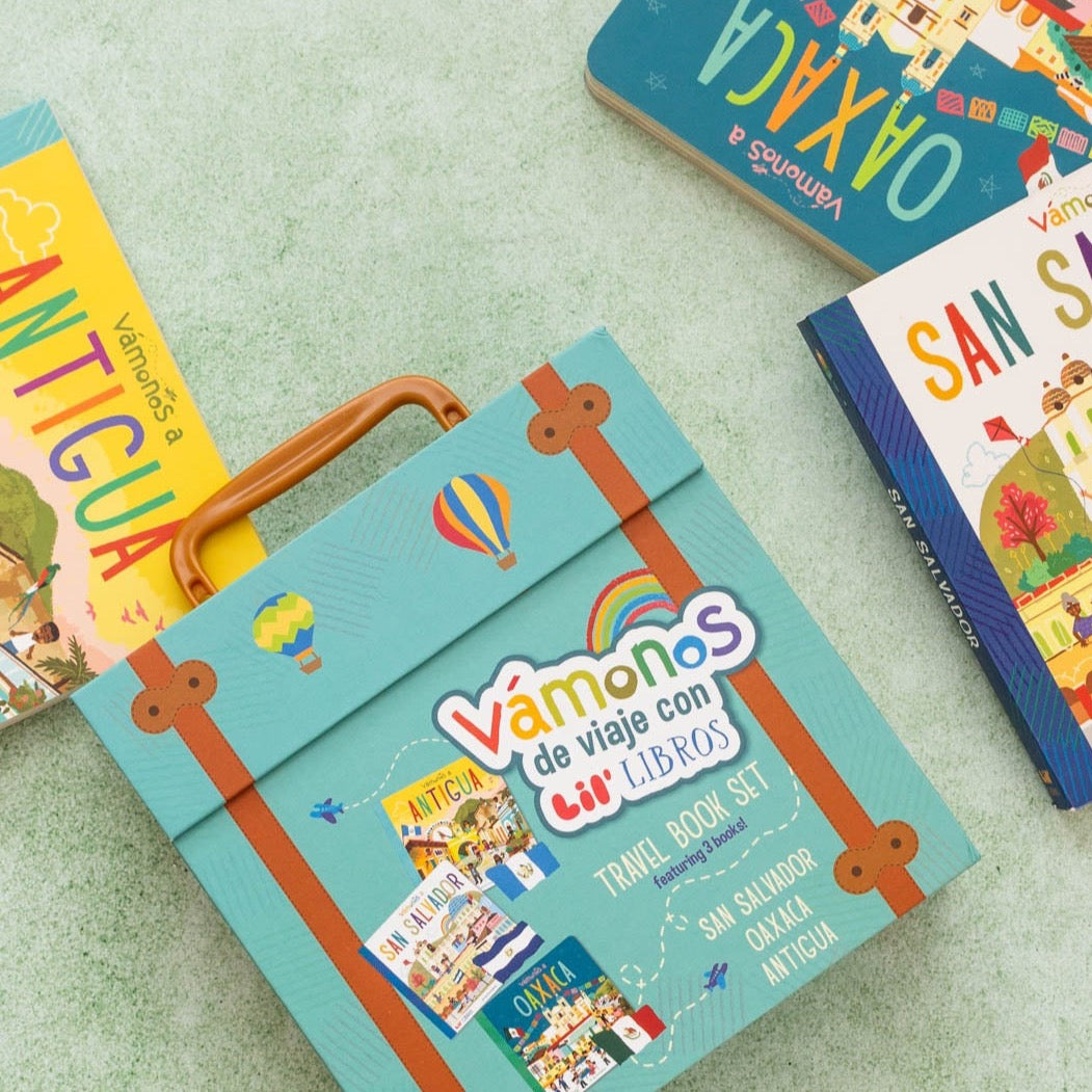 -	Image of VÁMONOS: Travel Book Set with scattered  VÁMONOS: San Salvador, VÁMONOS: Oaxaca, and VÁMONOS: Antigua board books.